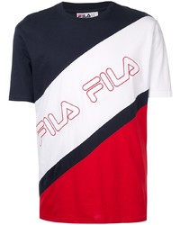 T-shirt girocollo stampata bianca e rossa e blu scuro di Fila