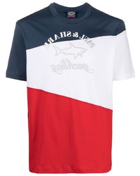 T-shirt girocollo stampata bianca e rossa e blu scuro di Paul & Shark