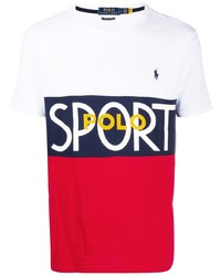 T-shirt girocollo stampata bianca e rossa e blu scuro di Polo Ralph Lauren