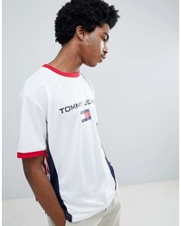T-shirt girocollo stampata bianca e rossa e blu scuro di Tommy Jeans