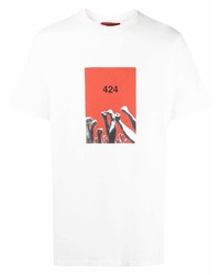 T-shirt girocollo stampata bianca e rossa di 424