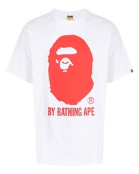 T-shirt girocollo stampata bianca e rossa di A Bathing Ape