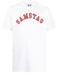 T-shirt girocollo stampata bianca e rossa di adidas