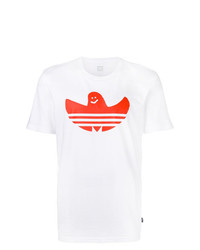 T-shirt girocollo stampata bianca e rossa di adidas