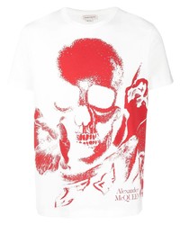 T-shirt girocollo stampata bianca e rossa di Alexander McQueen