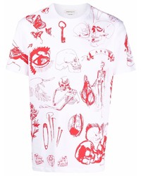 T-shirt girocollo stampata bianca e rossa di Alexander McQueen