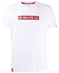 T-shirt girocollo stampata bianca e rossa di Alpha Industries