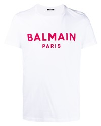 T-shirt girocollo stampata bianca e rossa di Balmain