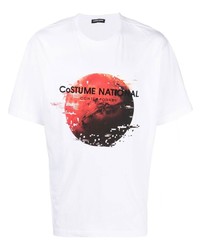 T-shirt girocollo stampata bianca e rossa di costume national contemporary