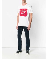 T-shirt girocollo stampata bianca e rossa di Just Cavalli