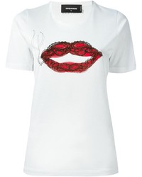 T-shirt girocollo stampata bianca e rossa di Dsquared2