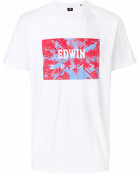 T-shirt girocollo stampata bianca e rossa di Edwin