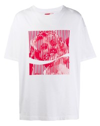 T-shirt girocollo stampata bianca e rossa di Facetasm