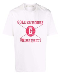 T-shirt girocollo stampata bianca e rossa di Golden Goose