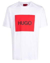 T-shirt girocollo stampata bianca e rossa di Hugo