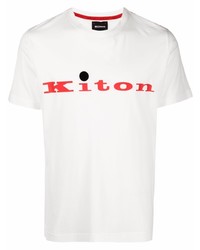 T-shirt girocollo stampata bianca e rossa di Kiton