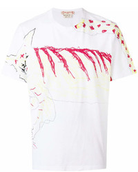 T-shirt girocollo stampata bianca e rossa di Marni