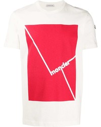 T-shirt girocollo stampata bianca e rossa di Moncler