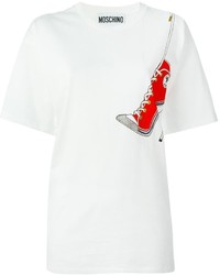 T-shirt girocollo stampata bianca e rossa di Moschino