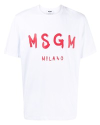 T-shirt girocollo stampata bianca e rossa di MSGM