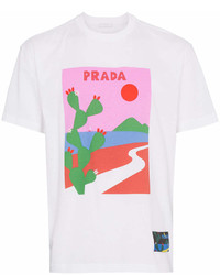 T-shirt girocollo stampata bianca e rossa di Prada