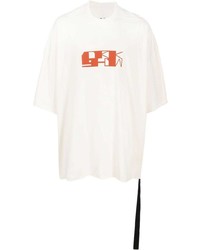 T-shirt girocollo stampata bianca e rossa di Rick Owens DRKSHDW