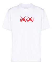 T-shirt girocollo stampata bianca e rossa di Sacai