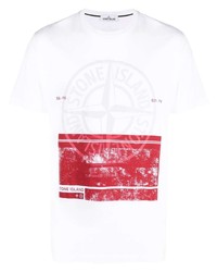 T-shirt girocollo stampata bianca e rossa di Stone Island