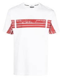 T-shirt girocollo stampata bianca e rossa di Stone Island