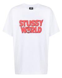 T-shirt girocollo stampata bianca e rossa di Stussy