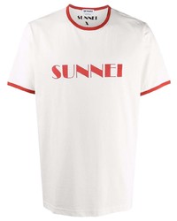 T-shirt girocollo stampata bianca e rossa di Sunnei