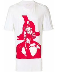 T-shirt girocollo stampata bianca e rossa