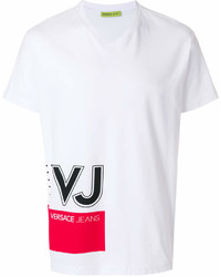 T-shirt girocollo stampata bianca e rossa di Versace