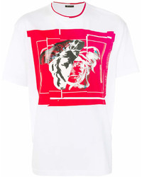 T-shirt girocollo stampata bianca e rossa di Versace