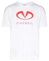 T-shirt girocollo stampata bianca e rossa di VIVENDII