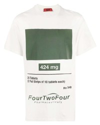 T-shirt girocollo stampata bianca e verde di 424