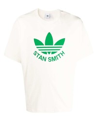 T-shirt girocollo stampata bianca e verde di adidas