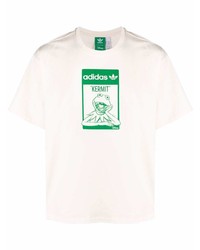 T-shirt girocollo stampata bianca e verde di adidas