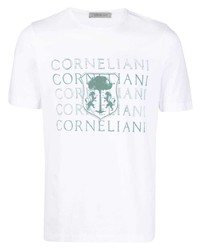 T-shirt girocollo stampata bianca e verde di Corneliani