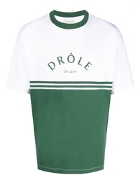 T-shirt girocollo stampata bianca e verde di Drôle De Monsieur