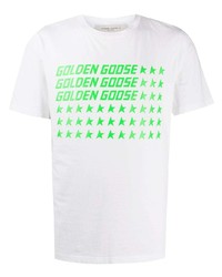 T-shirt girocollo stampata bianca e verde di Golden Goose