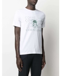 T-shirt girocollo stampata bianca e verde di Corneliani
