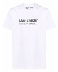 T-shirt girocollo stampata bianca e verde di Maharishi