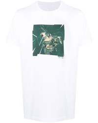 T-shirt girocollo stampata bianca e verde di Maharishi