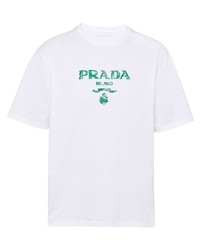 T-shirt girocollo stampata bianca e verde di Prada
