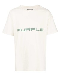 T-shirt girocollo stampata bianca e verde di purple brand