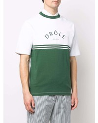 T-shirt girocollo stampata bianca e verde di Drôle De Monsieur