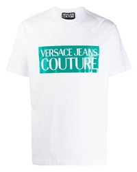 T-shirt girocollo stampata bianca e verde di VERSACE JEANS COUTURE