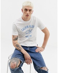 T-shirt girocollo stampata bianca di Calvin Klein