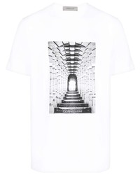 T-shirt girocollo stampata bianca di Corneliani